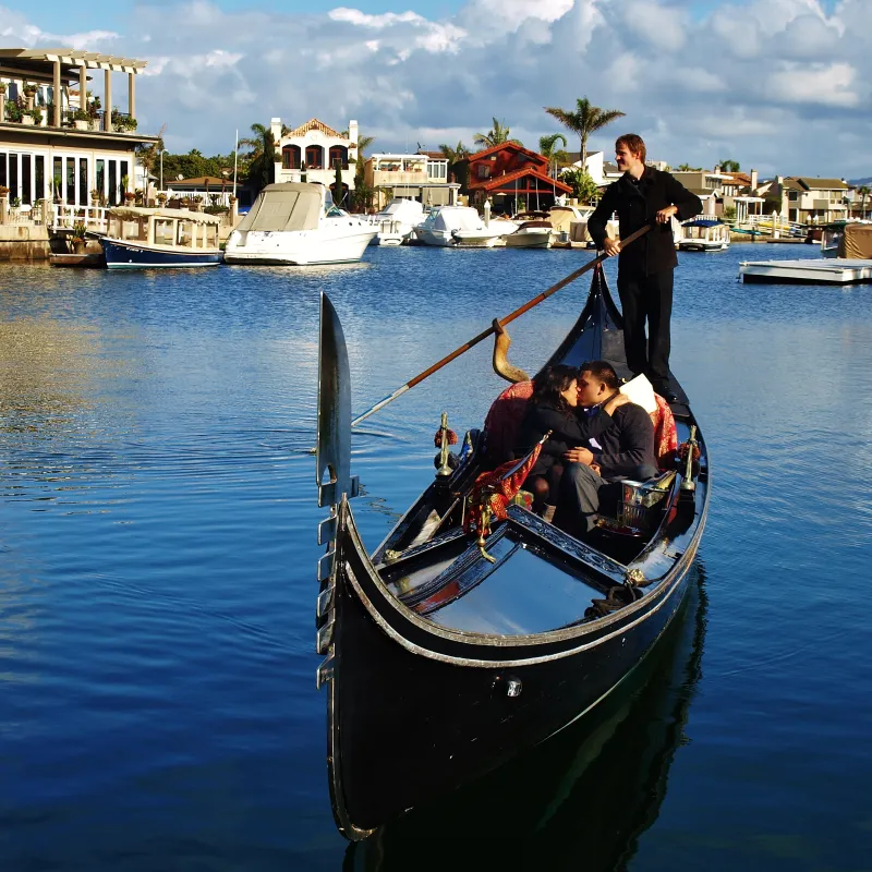 bright blue waters in the harbor while cruising in a gondola
